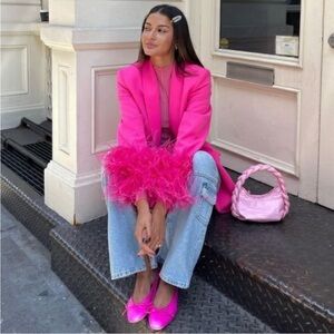 Vibrant Pink Feathered Blazer